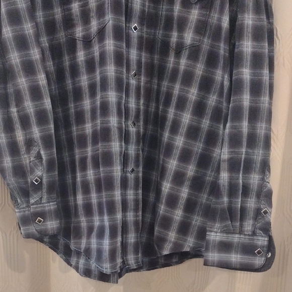 Rough Stock Panhandle Slim Diamond Snap Navy Plaid Men's Western Shirt XL - Picture 4 of 8